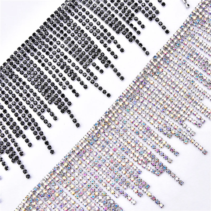 Exquisite Long And Short Tassel Diamond Chain Rhinestone Ribbon Fringe Trim Applique Sew Party Dress Jeans Clothing Accessories