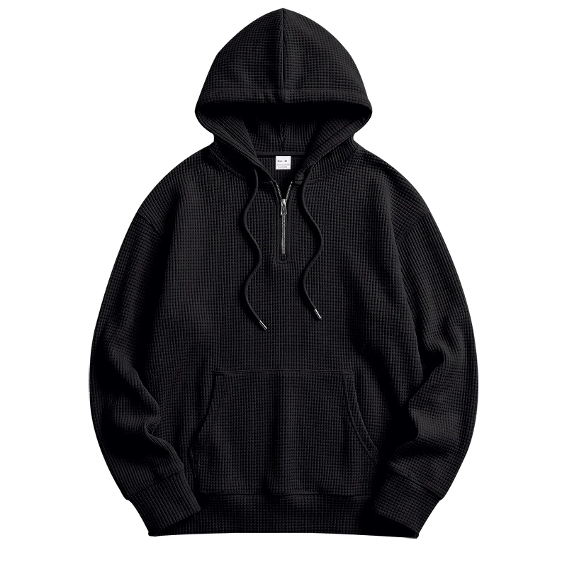 Herren Frühling und Herbst Einteiliger Waffel-Strick 1/4 Reißverschluss Lässiger Loser Kapuzenpullover, Geeignet für den Täglichen Gebrauch – Detail 40
