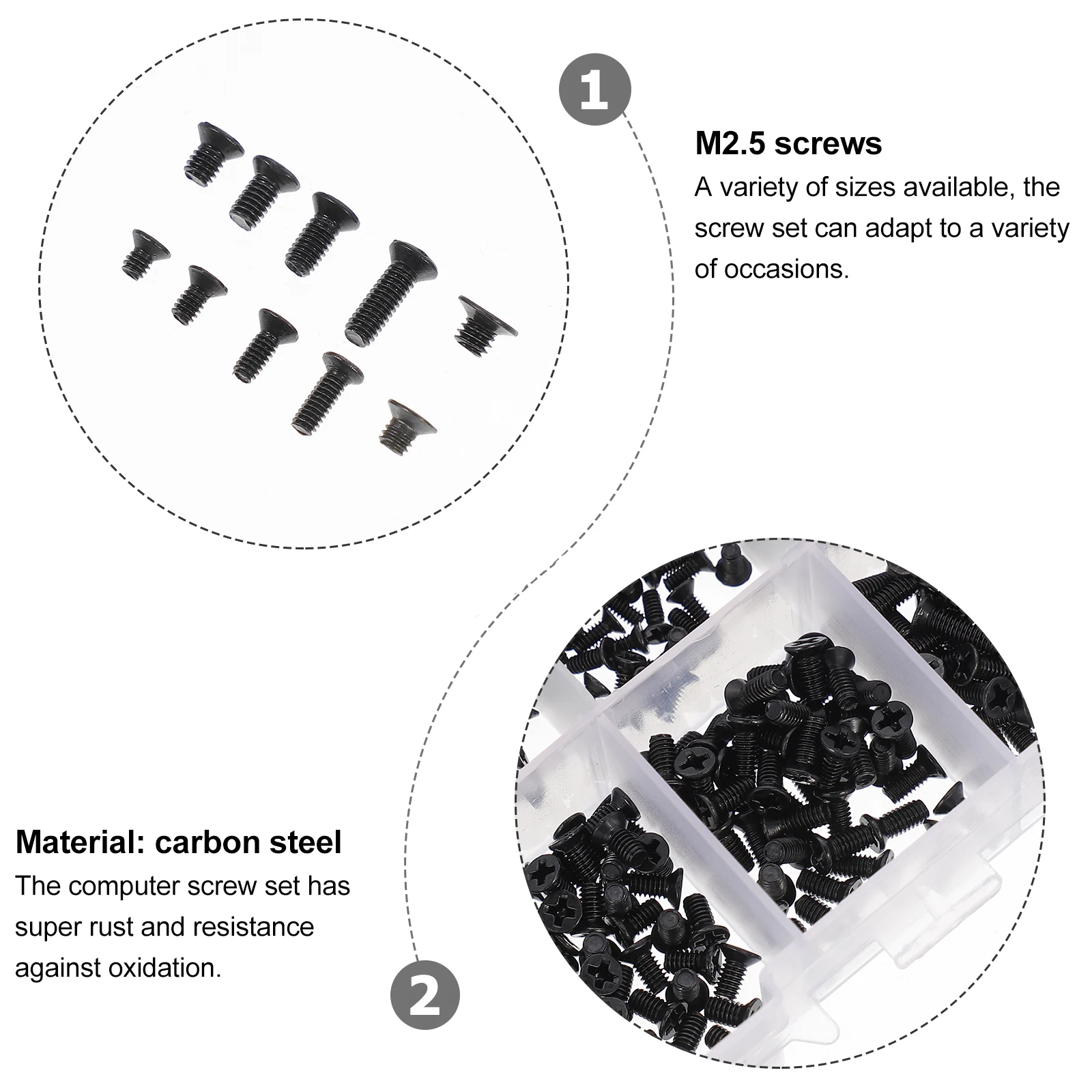 

Computer Micro Screw Set M2 Flat Head Laptop Countersunk Bolts Carbon Steel Oxidation Resistant Various Sizes Professional