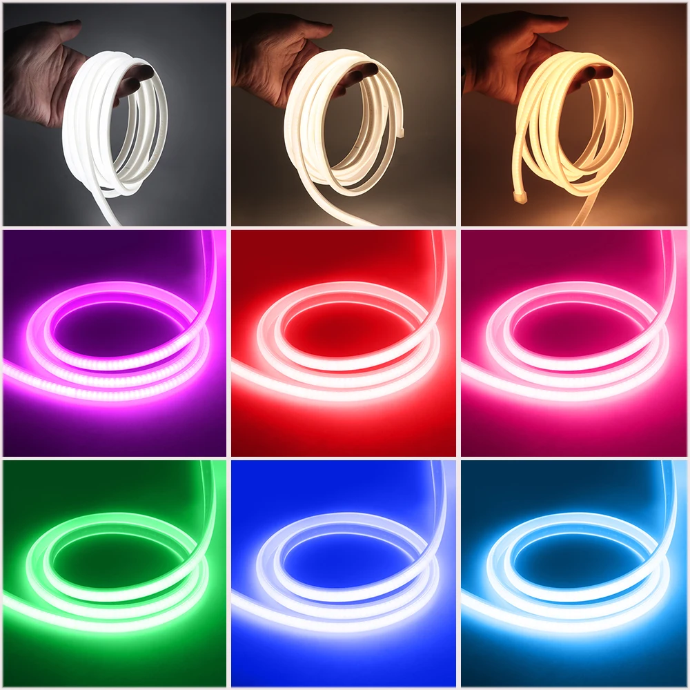 220V Dimmerable COB Neon Light 288leds/M IP65 Waterproof Garden Home Decor White/Ice Blue/Pink/Green Ribbon Tape Rope LED Strip