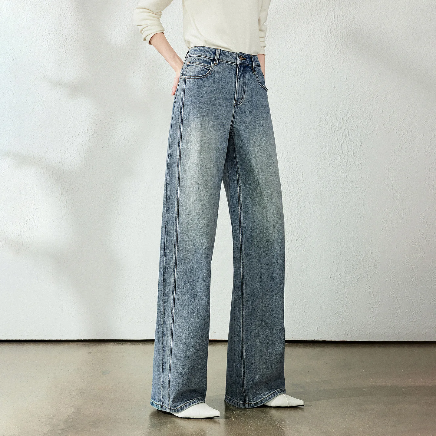 TOYOUTH Women Jeans 2026 Autumn New Stretch Narrow Wide Leg Side Seam Split Design Long Pants
