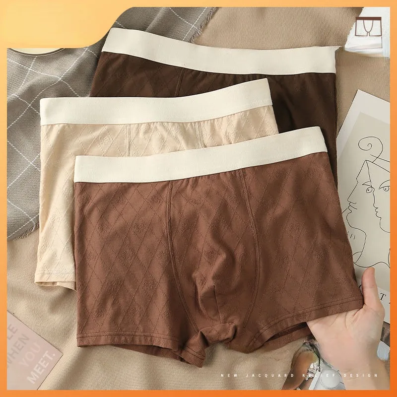 Cotton Men's Underwear Mid Waisted Maillard Plus Size Shorts Autumn Winter New Antibacterial Solid Color Jacquard Weave Boxers