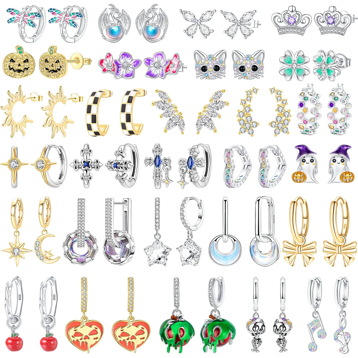 

New Original 925 Sterling Silver Shiny Earring Skull Head Pumpkin Cross Sparkling Earrings Glamor Women Jewelry Accessories