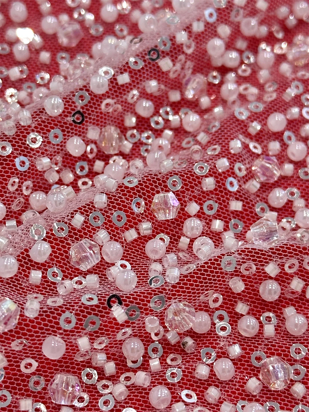 

High quality,Beads With Crystal Pearls Embroidery French tulle net, African Fabric Lace, Party dresses .Weddings,5.5Kg