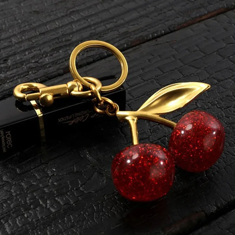 Handbag Pendant Keychain Women\'s Exquisite Internet-famous Crystal Cherry Car Accessories High-Grade Pendant