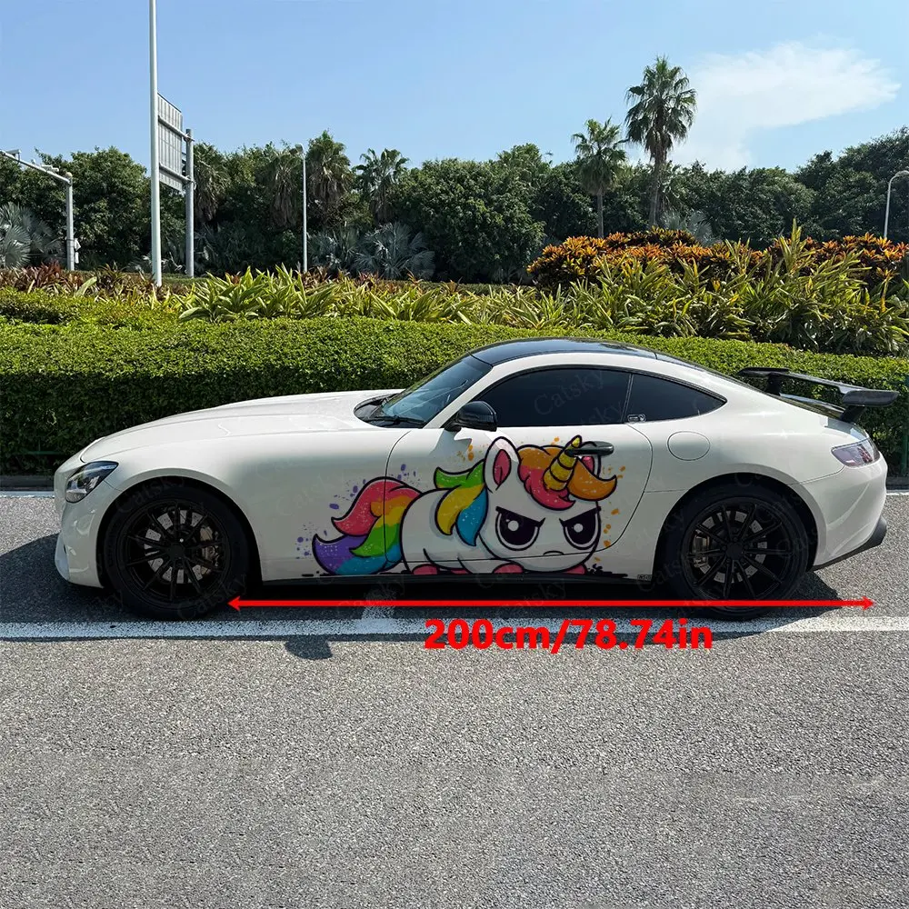 2pcs Rainbow Unicorn Car Sticker, Durable, Fade Resistant, Enhance The Look Of Your Vehicle Bold Artistic Design Car Vinyl Wrap