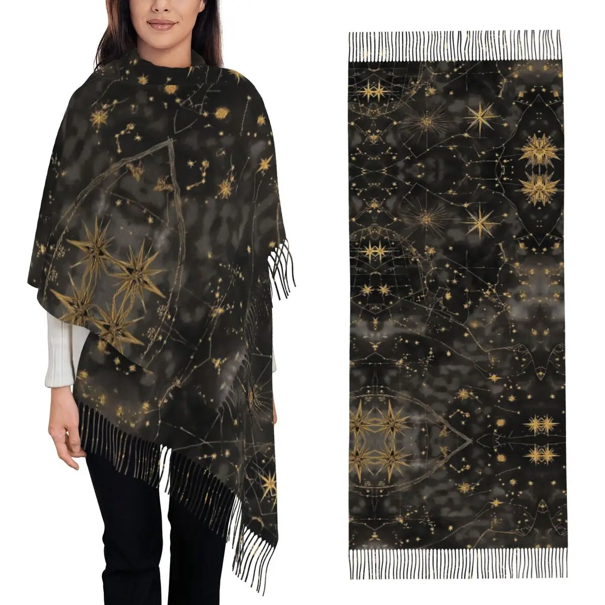 Constellation Star Clusters Galaxies Halloween Scarf Tassel Scarves Women Soft Warm Shawls and Wraps Long Fall Winter Shawl Wrap