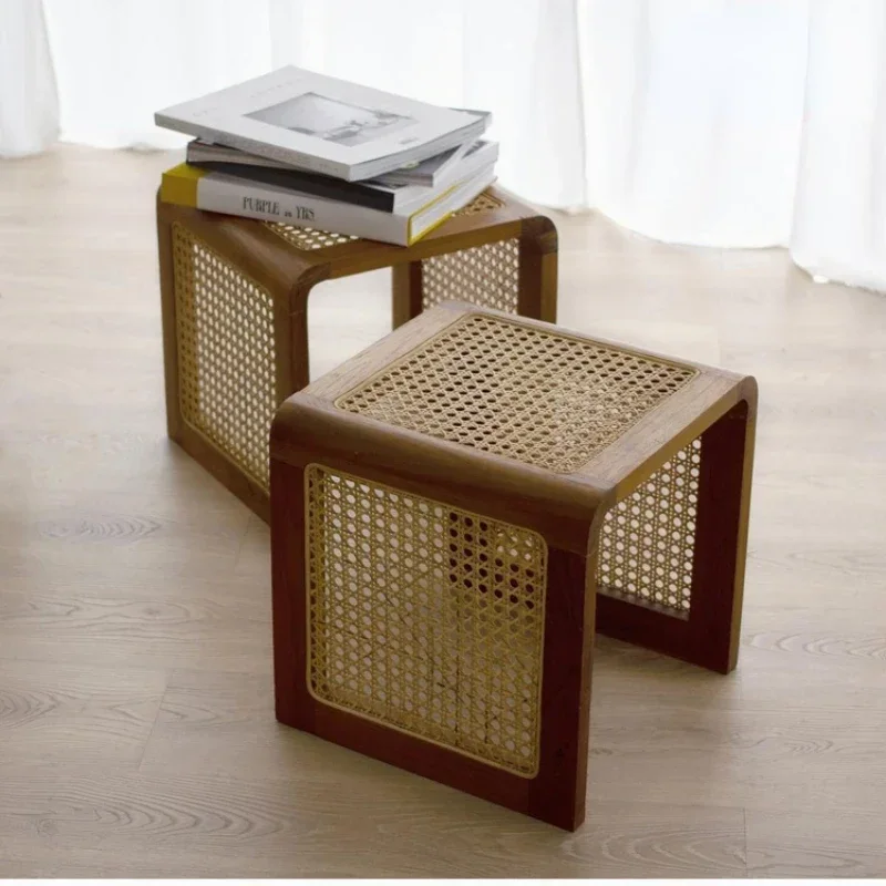 

Rattan Small Square Table Solid Wood Coffee Ash Wood Minimalist Table Japanese Side Table 2023 New