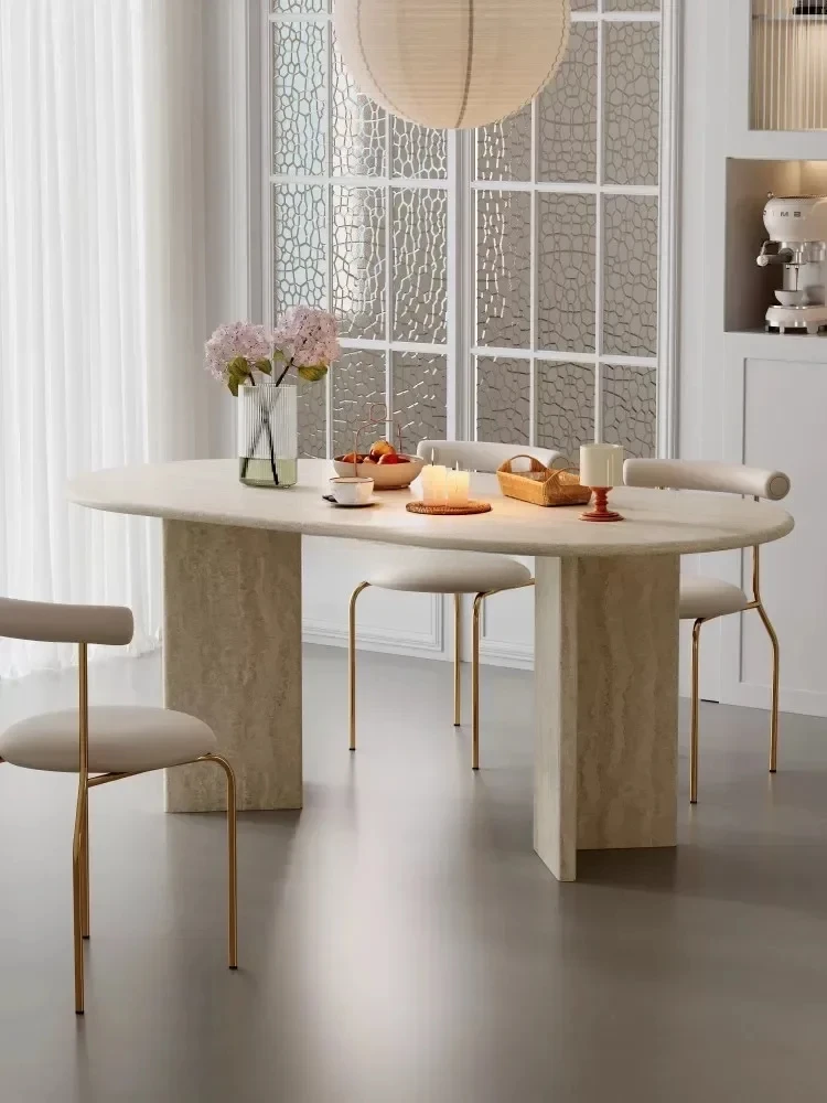 

Modern simple living room light luxury stone cave stone dining table oval home wabi sabi wind advanced sense