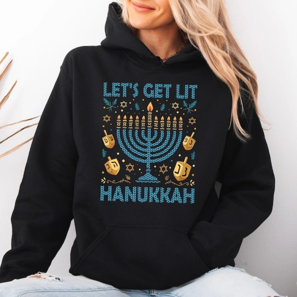 

Толстовки с капюшоном Lets Get Lit Menorah Chanuka, еврейский праздничный свитшот Menorah Chanuka, мужские и женские повседневные топы, подарочная одежда в ченанке