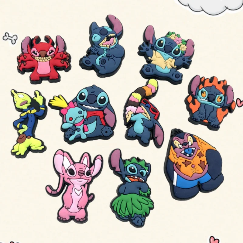 

8/10Pcs Set DIY Cartoon Blue PVC Shoe Charms Stitch Clogs Sandals Accessories for Boys Kids X-mas Party Gift Decorative Pins