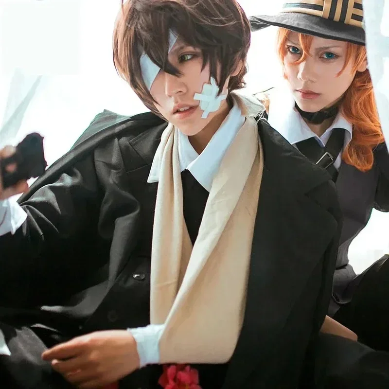 Anime Dazai Osamu Cosplay Bungou Stray Dogs Costume Port Mafia Anime Cosplay Chuya Nakahara Costume Men Full set of prop