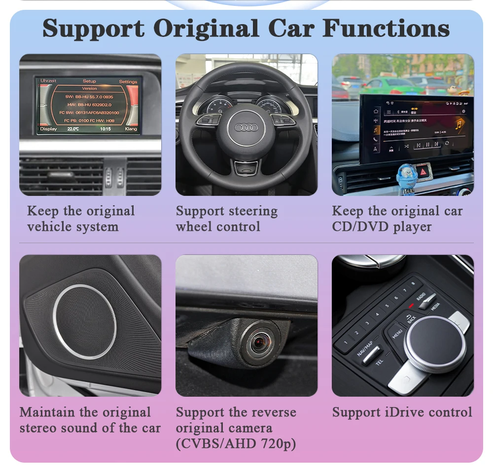AUTOTOP Drahtlose Carplay Android Auto Für Audi A6 C6 A7 HN HNR BNav HNav RMC MHI2 2012-2018 MirrorLink Airplay Rückfahrkamera – Detail 8