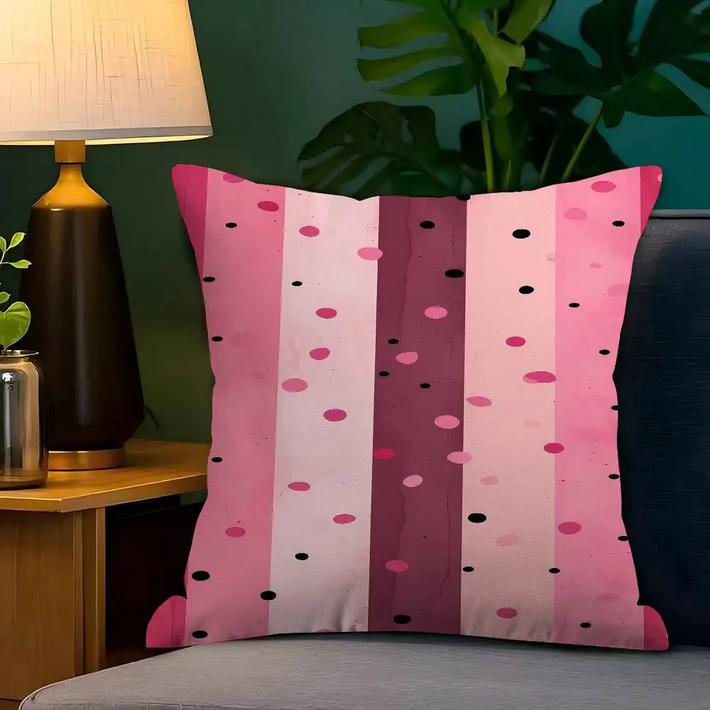 

Pink Polka Stripes Maple Design Cushion Cover Happy Autumn Harvest Decor Holiday Decorati Pillow Cover