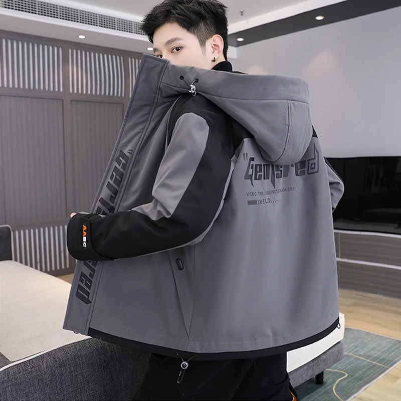 

Fashion Men's Warm Hooded Plush Jackets 2025 Autumn Winter Streetwear Casual Thick Fleece Coats Youth Windproof Velvet Clothing