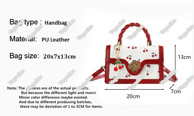 Süße Umhängetasche Mode Kirsche Drucken Top-Griff Damen Luxus Quadratische Schulter Tasche Frauen Hohe Qualität Sling Geldbörse – Detail 2