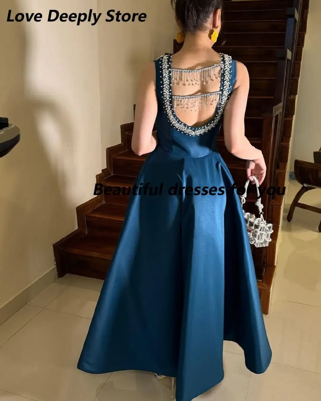 Customized Vintage Sleeveless Prom Dresses Square Neck Beadings Evening Dresses Floor Length Party Dresses Vestidos De Fiesta