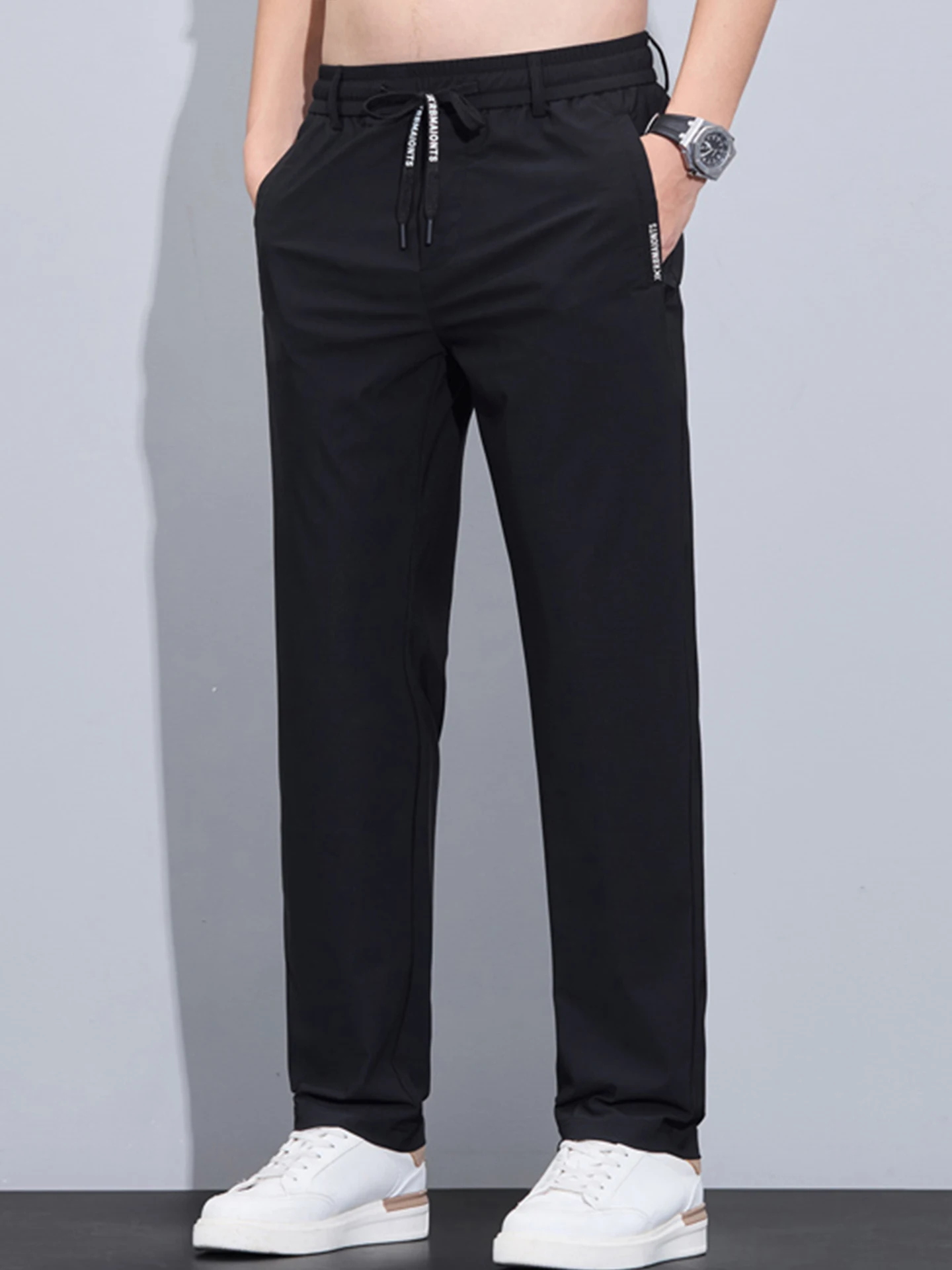 

Summer Ice Silk Men's Loose Straight Leg Casual Pants Thin Qui Dry Sport Long Trousers Faionable Urban Sle Breathable