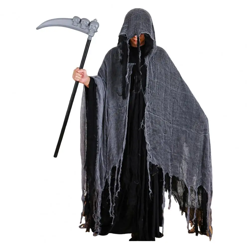 Witchy Hooded Cape Halloween Cloak with Hood Renaissance Cape with Scythe for Adult Grim Reaper Cosplay Costume Haunted House