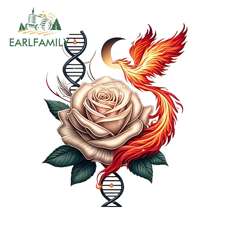 EARLFAMILY Phoenix and Rose Car Stickers Campervan Skateboard Air Conditioner Vehicle JDM Decals Amusing Waterproof Decoration
