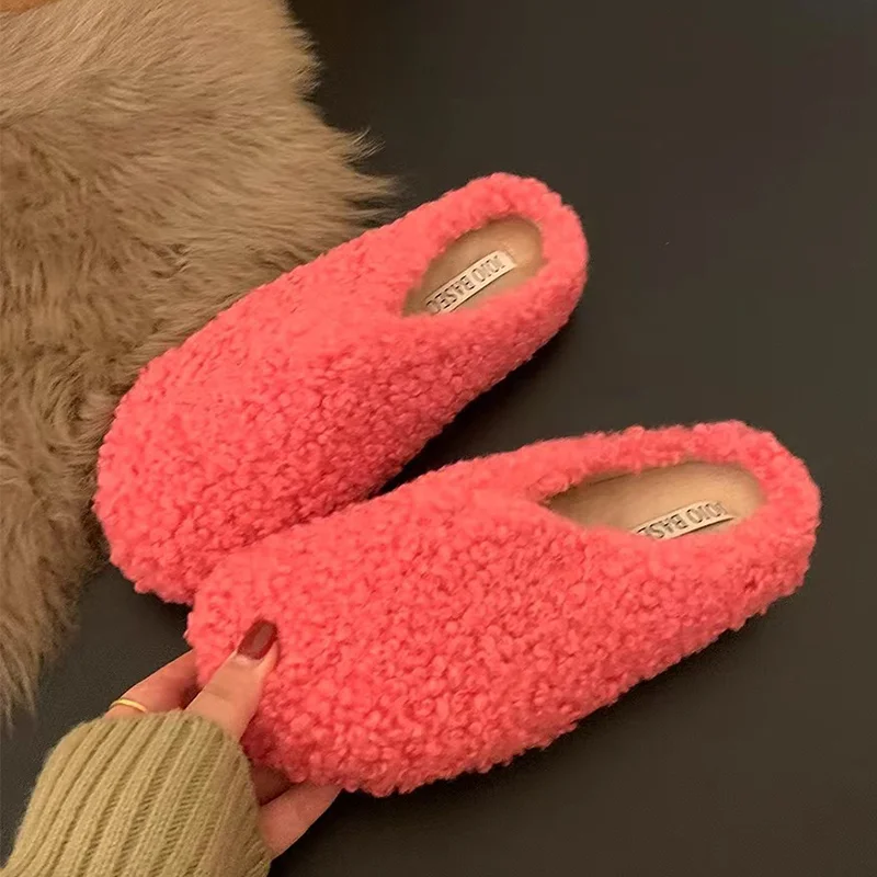 

Fur Women Cotton Slippers Flats Short Plush Snow Boots 2025 Winter Warm Home Flip Flops New Brand Cozy Cotton Shoes Mujer Botas