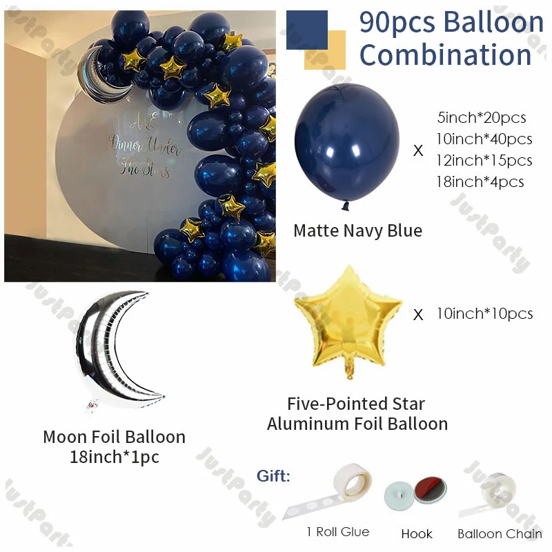 90pcs Matte Navy Blue Balloon Garland Kit Star Monn Foil Balloon Arch Kids Baby Shower Gender Reveal Birthday Party Decorations