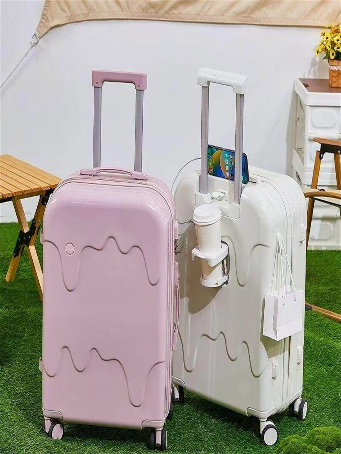 fashionable-lightweight-luggage-popular-travel-suitcase-unisex-durable-ice-cream-color-pull-rod-bag-with-cup-holder-and-lock