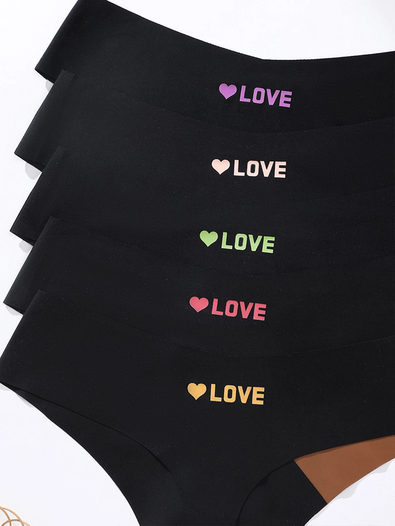 5Pcs Women's Seamless V-Waist Thongs No Show Invisible Soft Stretch Ice Silk Underwear Multi-color Panties