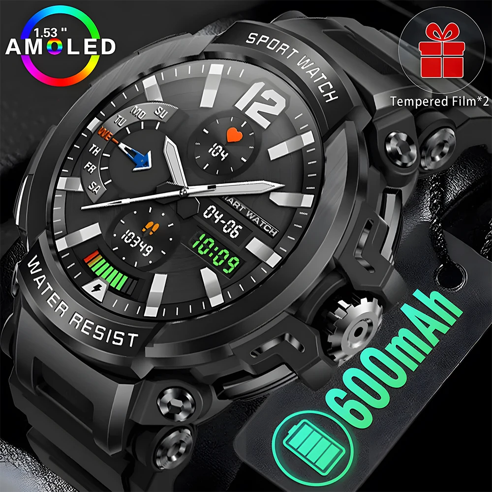 

2024 New 1.53-inch Ultra AMOLED Display 600mAh Large Battery Smart Watch Men Sports Heart Rate Tracker Bluetooth Call smartwatch