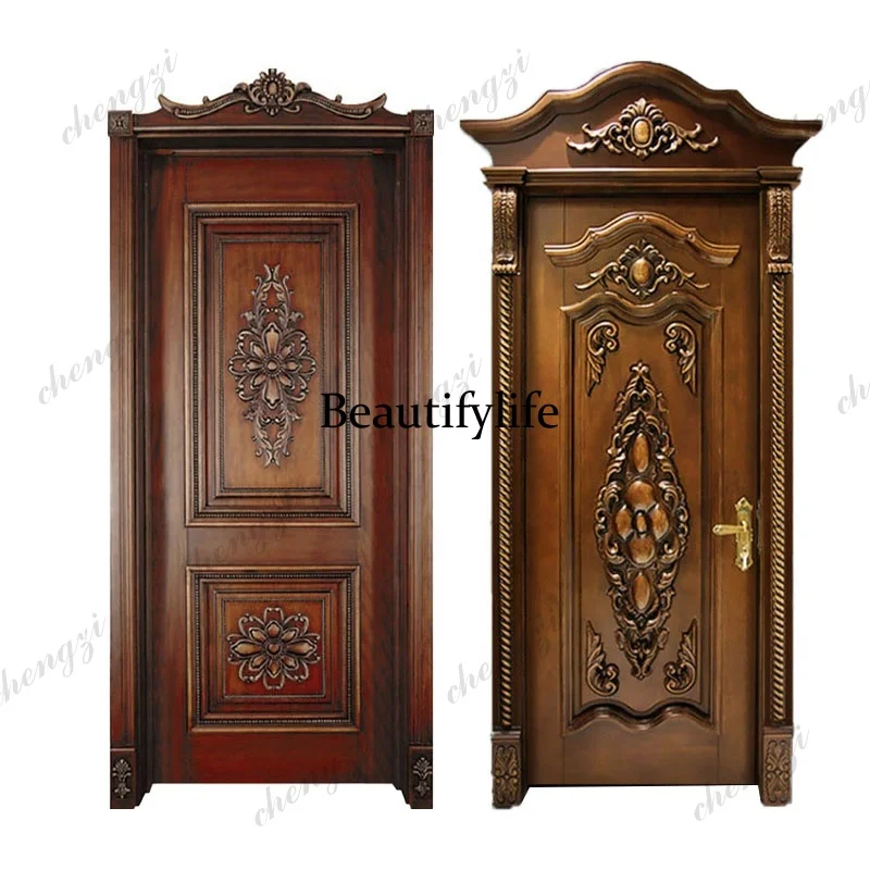 Z183 Customization 2023 Factory Direct Selling Hot Villa Interior Exquisite Carved Sound Insulation Wooden Door Design
