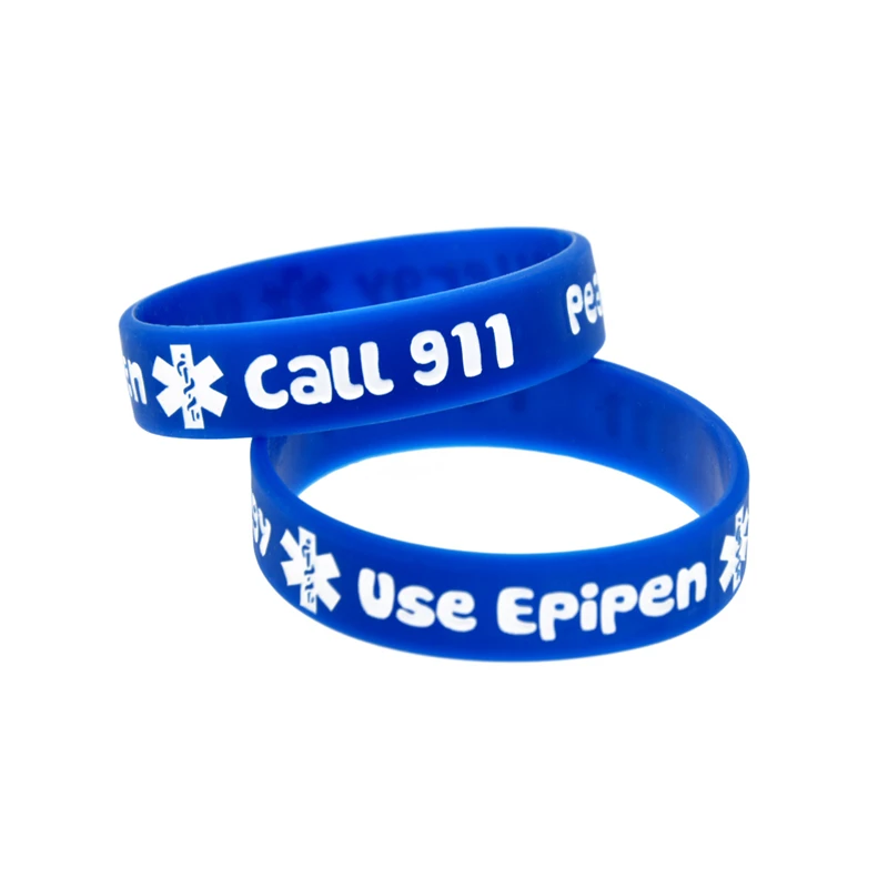 50 Stück Silikonarmbänder mit der Aufschrift „Erdnussallergie, rufen Sie 911“, inspirierende Armbänder aus Gummi für den Einsatz im Freien oder in der Schule. – Detail 2