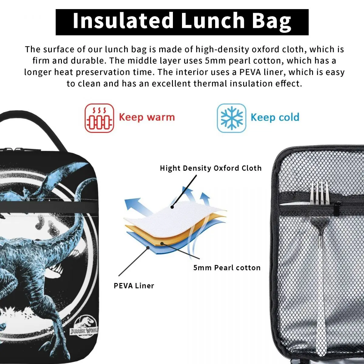 Bolsa de almuerzo aislada de Jurassic Park Team Up para hombres, bolsa térmica reutilizable, contenedor de comida, enfriador, caja de almuerzo grande, Tote, Picnic de oficina