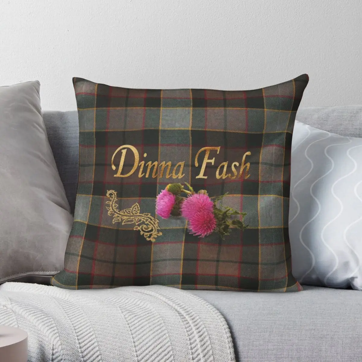 

Dinna Fash Tartan Outlander Square Pillowcase Polyester Linen Velvet Pattern Zip Decorative Throw Pillow Case Bed Cushion Cover