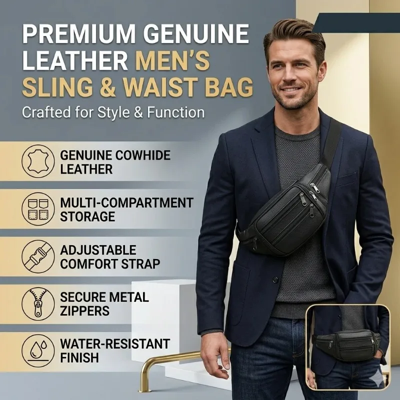 Umhängetasche Luxuriöses Design Langlebige Taschen Brusttasche Business Herren-Handtasche Schultertasche Herren Echtleder Brusttaschen – Detail 11