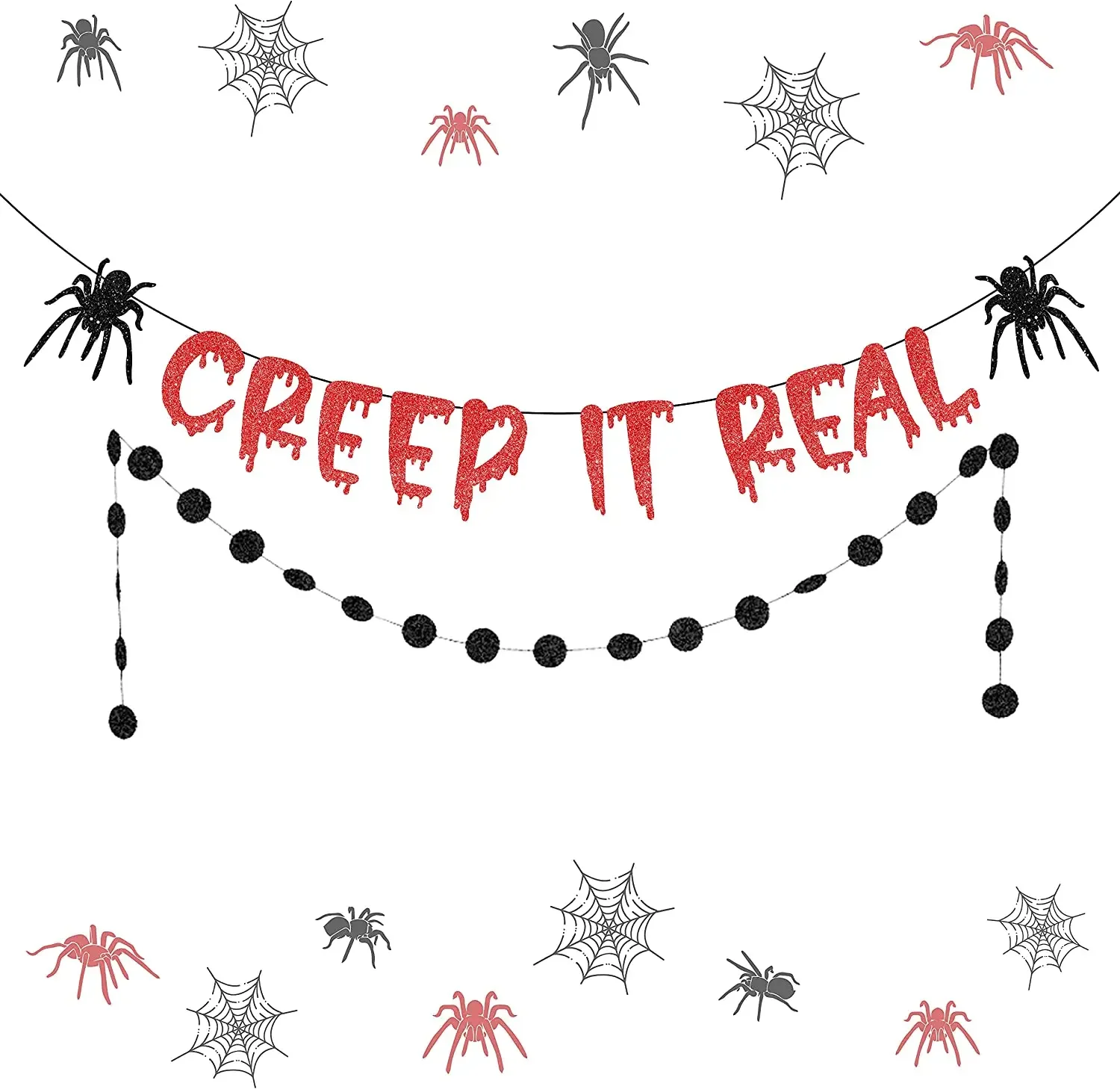 

Funmemoir Creep It Real Banner Halloween Party Decorations Black Spider Garland Kit Mantle Fireplace Halloween Home Party Decor