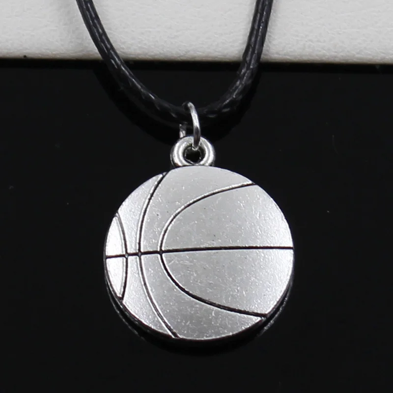 New Fashion Pendant Double Sided Basketball Necklace Choker Black Leather Cord Factory Price Handmade Jewelry