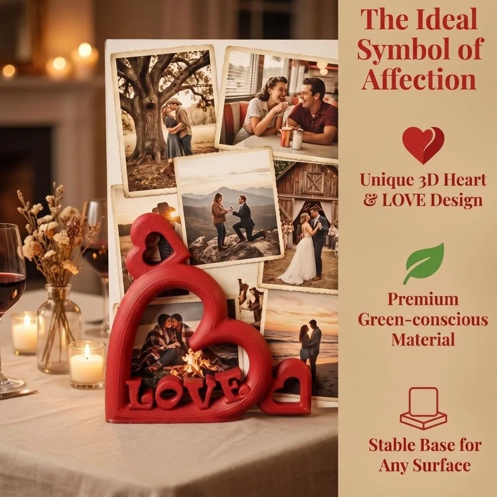 3D Printed Heart Shaped Photo Stand Plastic Versatile Business Card Stand LOVE Letter Design Photo Holder Desktop Ornament