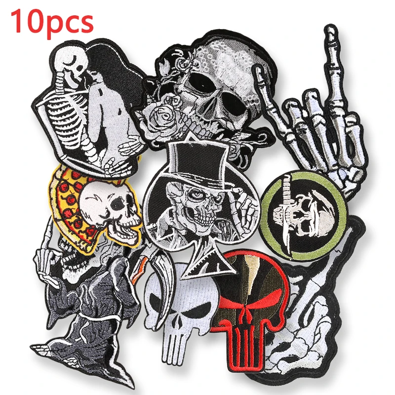 10 pçs crânio punk ferro em remendos para roupas bordados parches jaquetas jeans chapéu mochila termoadesivo costura térmica
