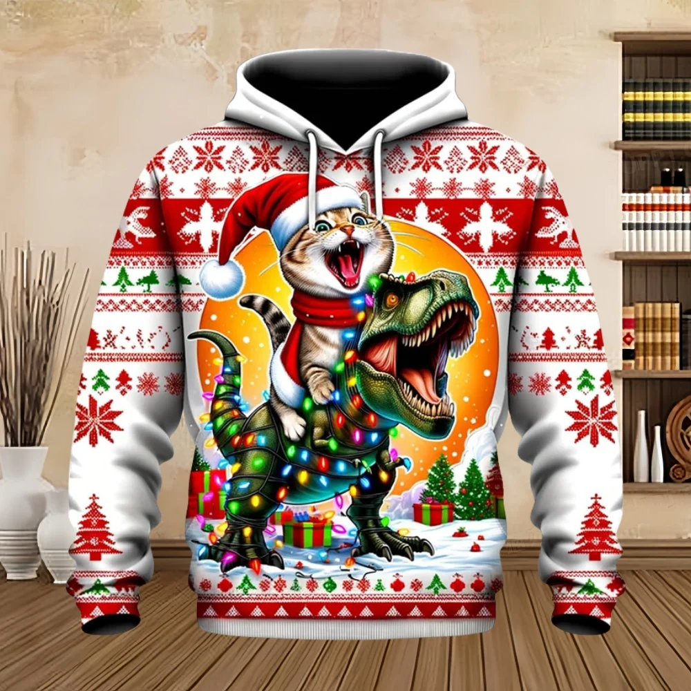 Noël dinosaure chat motif vêtements de sport arbre pull hommes vêtements mode père noël à capuche bonhomme de neige vêtements de sport unisexe hauts