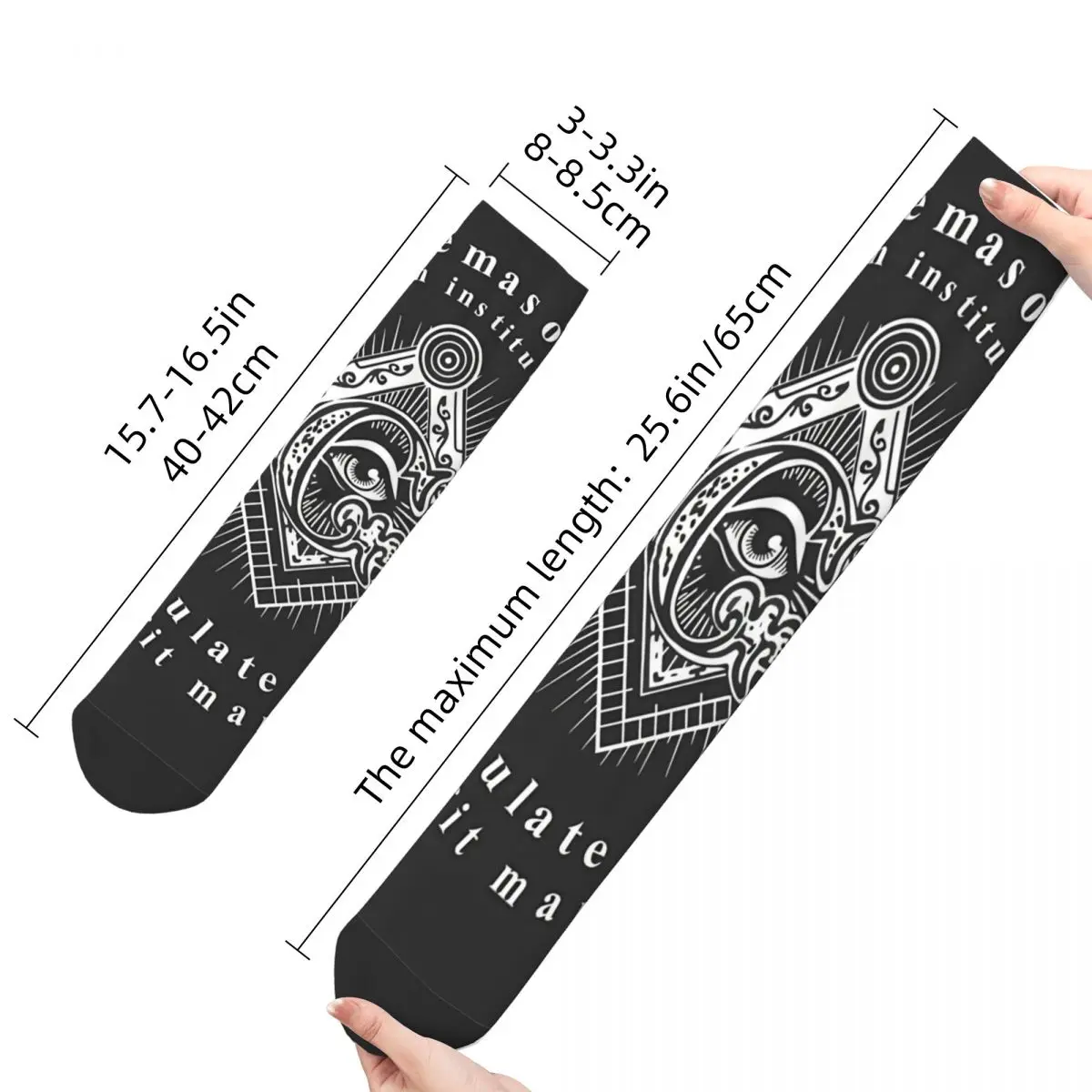 Funny Happy Sock for Men Masonic Lodge Square Compass Mason Symbol Eyes Vintage Freemason Quality Pattern Printed Crew Sock Gift