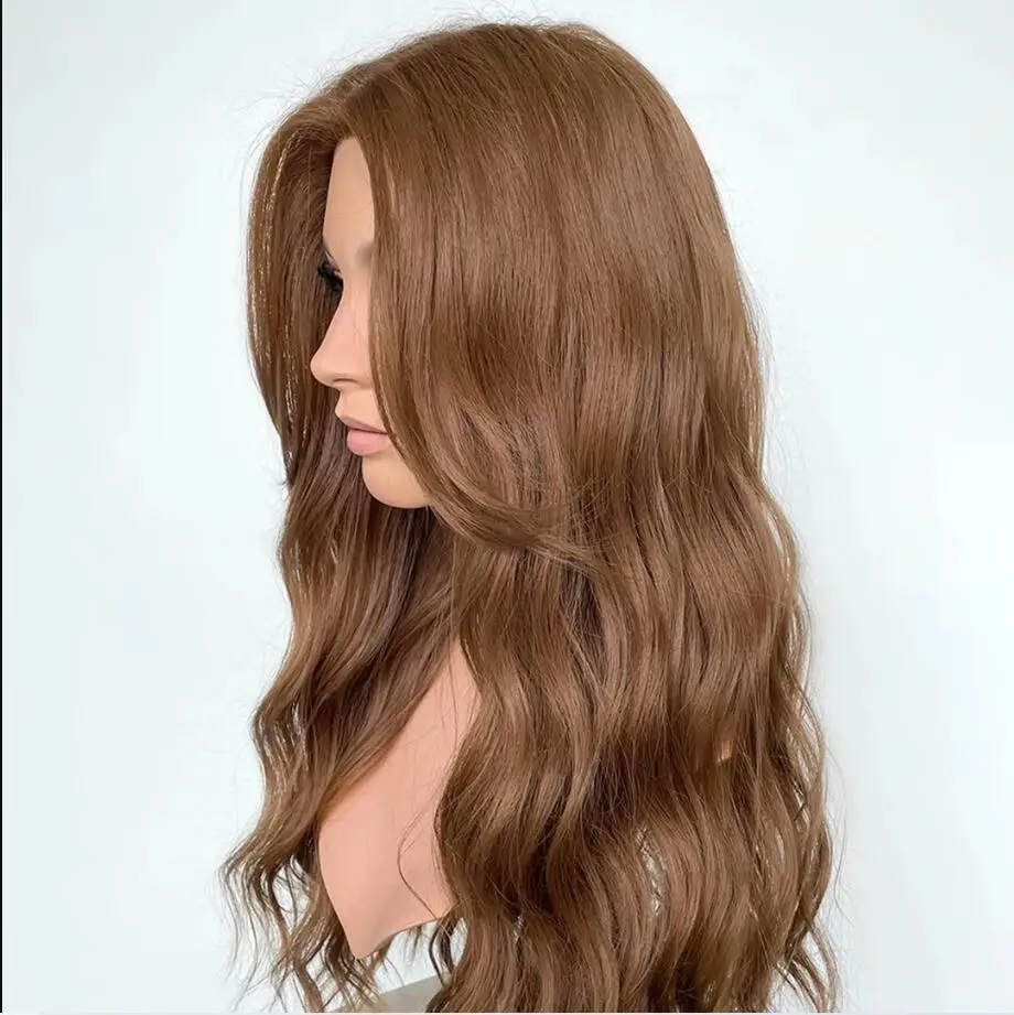 

26inch 200Density Brown Blonde Wave HD Lace Jewish 5x5 Silk Base European Human Hair Wig For Women BabyHair Gluelesss Preplucked