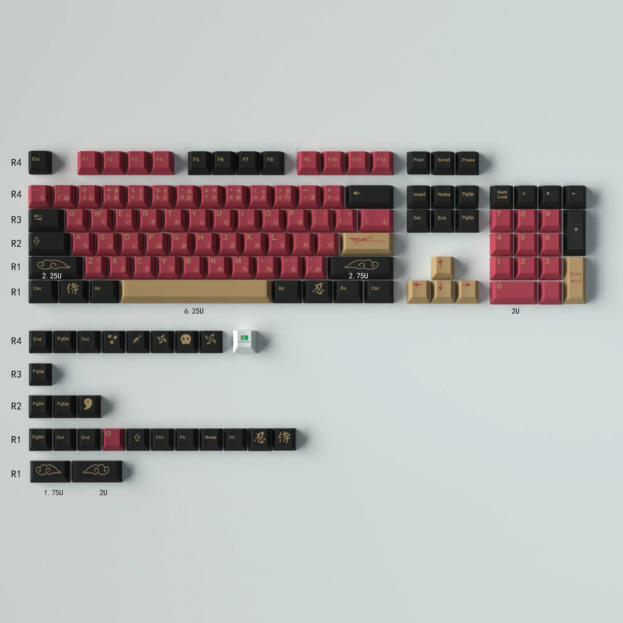 GMK Rot/Blau Samurai Tastenkappe Komplettset PBT Sublimation Kirsche Original Hochmechanische Tastaturkappe 68/87