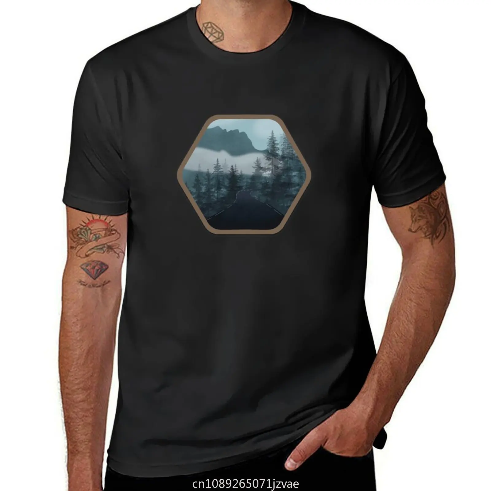 Winter Mountain Road T-shirt Blouse kawaii clothes cute tops blacks plain black t shirts men