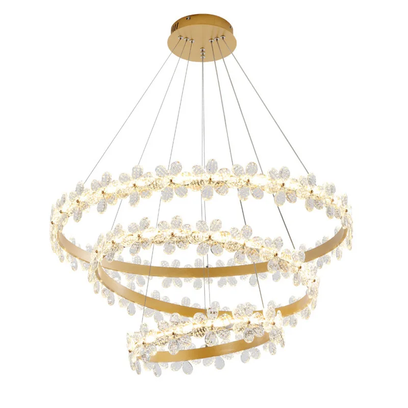 

Modern creative light luxury crystal chandelier Nordic designer duplex villa ring personalized lamp