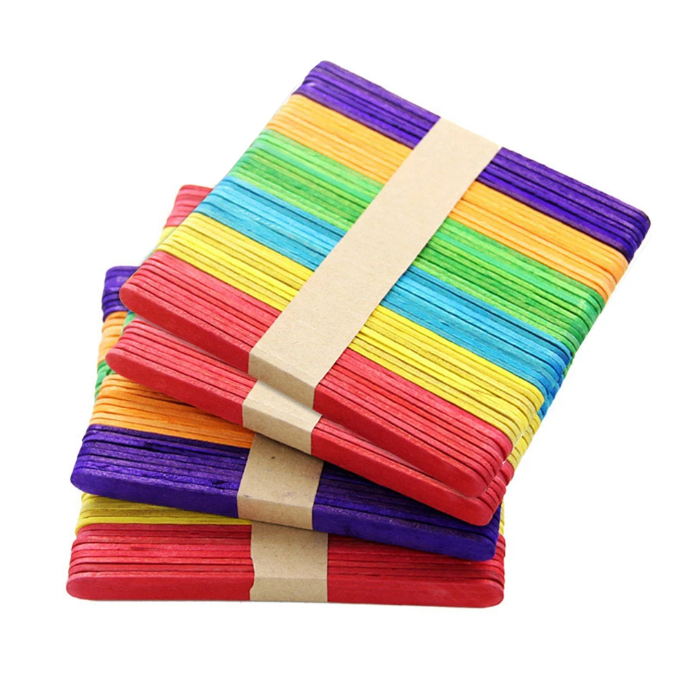 

Wooden Craft Sticks Colored Popsicle 4 Bags Jumbo Lollipop DIY Materials Sorting Classroom Teaching Tools Environmental Friendly