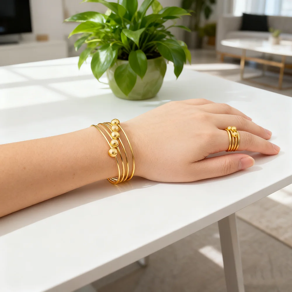 

dubai bracelet ring set for woman jewelry luxury Gold Plated Bracelet Wedding Party Jewelry Anniversary Gifts