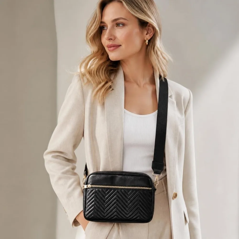 New PU Leather Crossbody Bag Wide Shoulder Strap Large Capacity Women Handbag Multi-Zipper Shoulder Bag Women