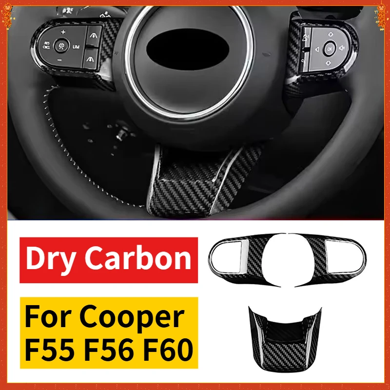 

For MINI Cooper F55 F56 F60 Real Dry Carbon Fiber Steering Wheel Button Cover Sticker Panel Interior Modification Trim Frame