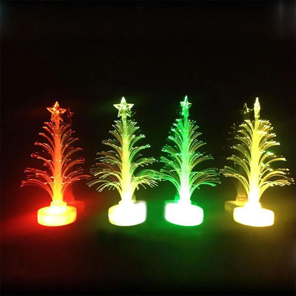 Christmas Tree Lamp Light Colorful LED Fiber Optic Nightlight Mini Christmas Trees Bottle Brush Trees Tabletop Crafting DIY