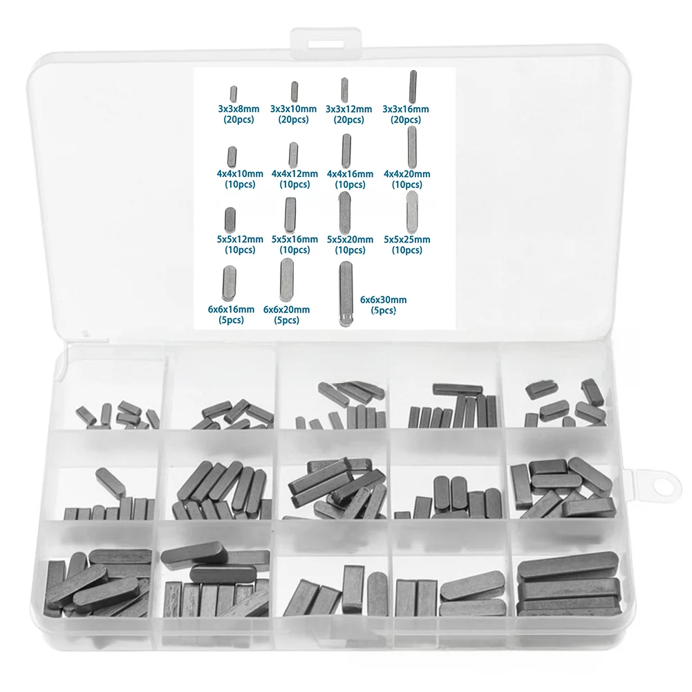 175pcs Car Flat Key Pin Carbon Steel Boxed Parallel Pins 3/4/5/6mm Parallel Drive-Shaft Key Stock Assortment Set Car Accessories